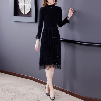 Women's Long Turtleneck Sweater Dress 6 Winter Women Elegant Warm Long Turtleneck Mink Cashmere Sweaters 2024 Autumn Vintage Solid Casual Midi Sweater Dresses 6