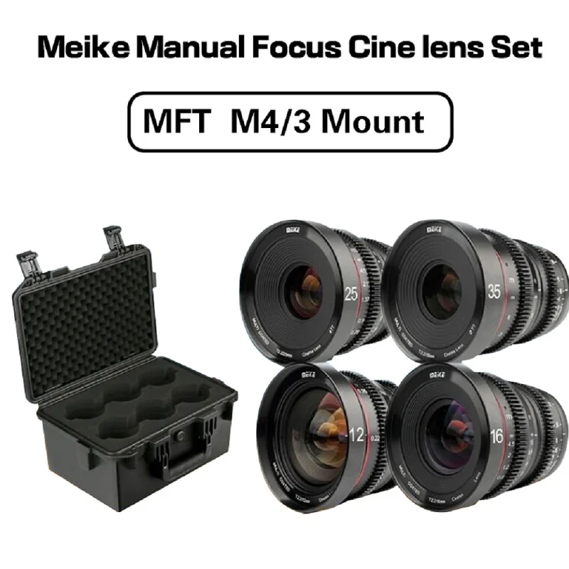 Meike 12mm 16mm 25mm 35mm T2.2 Manual Focus Cine lens Kit  for Micro Four Thirds (MFT, M4/3) Mount Olympus Panasonic