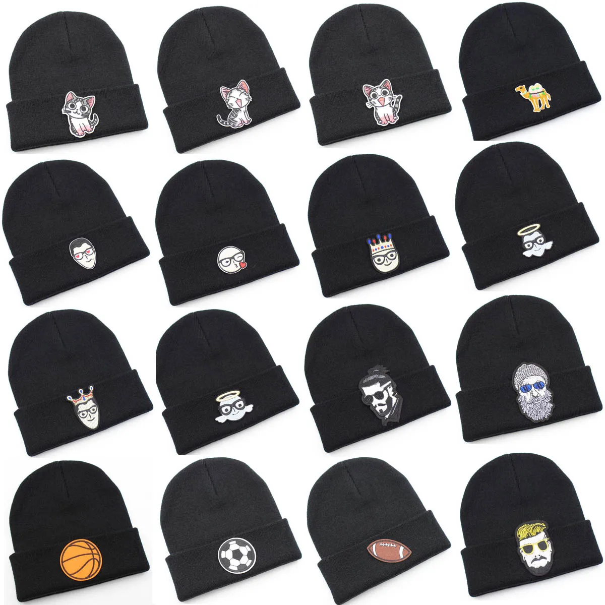 Men Women Knitted Hat Cat Rugby Cartoon Beanie Skullcap Cap Cuff Brimless Retro Unisex HipHop Elastic Warm Winter Ski Beanie Hat