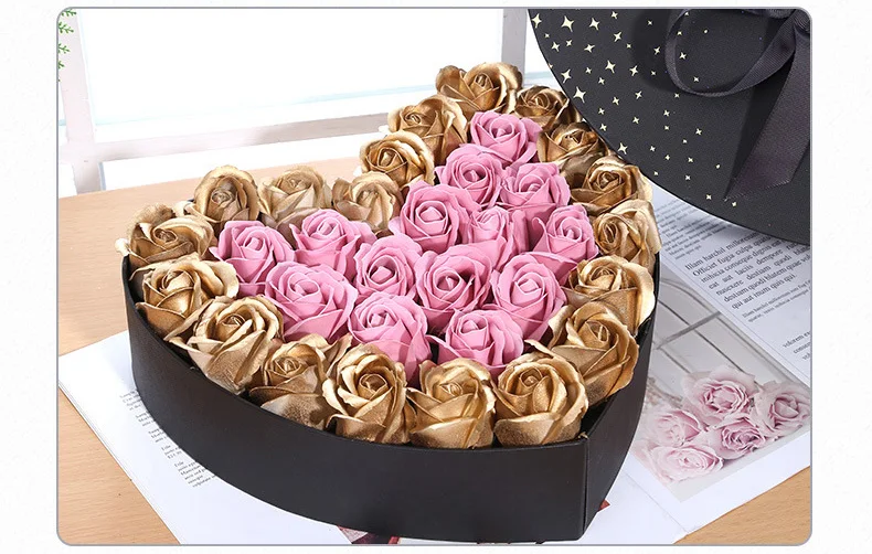 50 Stück Goldene Seifenblumen Rosenblüten DIY Geschenkbox Dekoration Valentinstag Geschenk Hochzeitsstrauß Rosen Künstliche Blumen – Detail 9