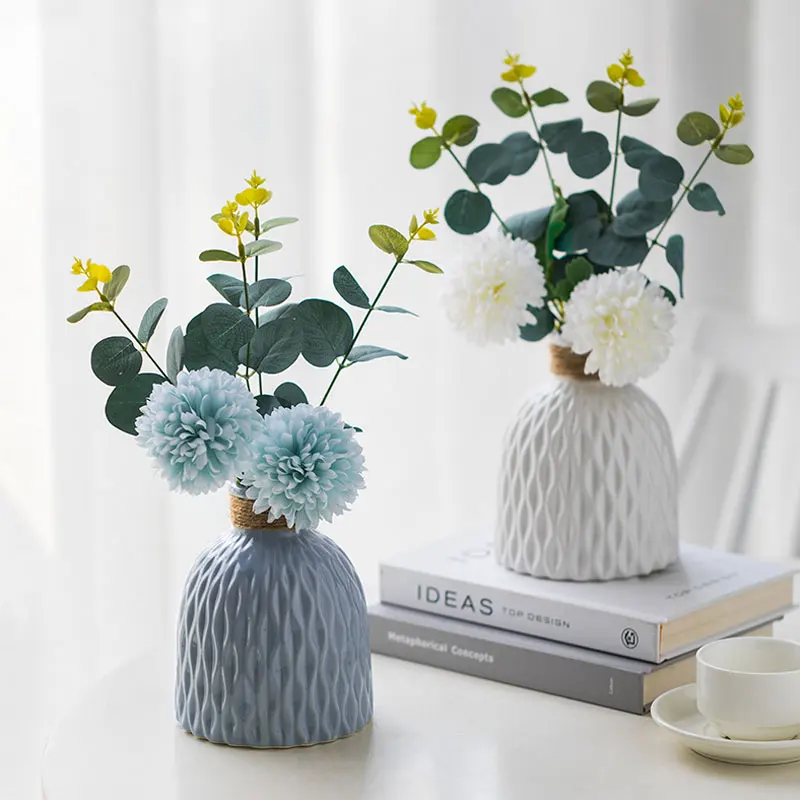 1pcs Modern Plastic Vase Imitation Ceramic Rattan Flowerpot Nordic Home Decor Wedding Flower Arrangement Oranement 15 x 11cm