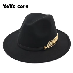 YOYOCORN  Fedoras Big Brim Hats For Women British Style Vintage Church Hats Lady Flat Brim Fedoras Autumn Winter Womens Felt Hat