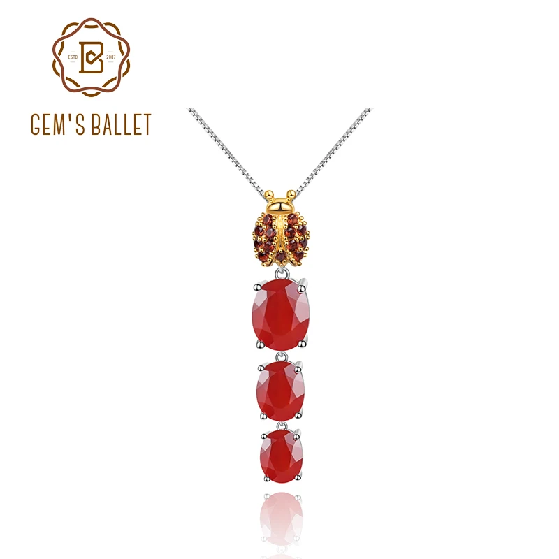 GEM'S BALLET Natural Oval Red Agate Pendants 925 Sterling Silver Smoky Quartz Gemstone Necklace For Women Wedding Fine Jewelry