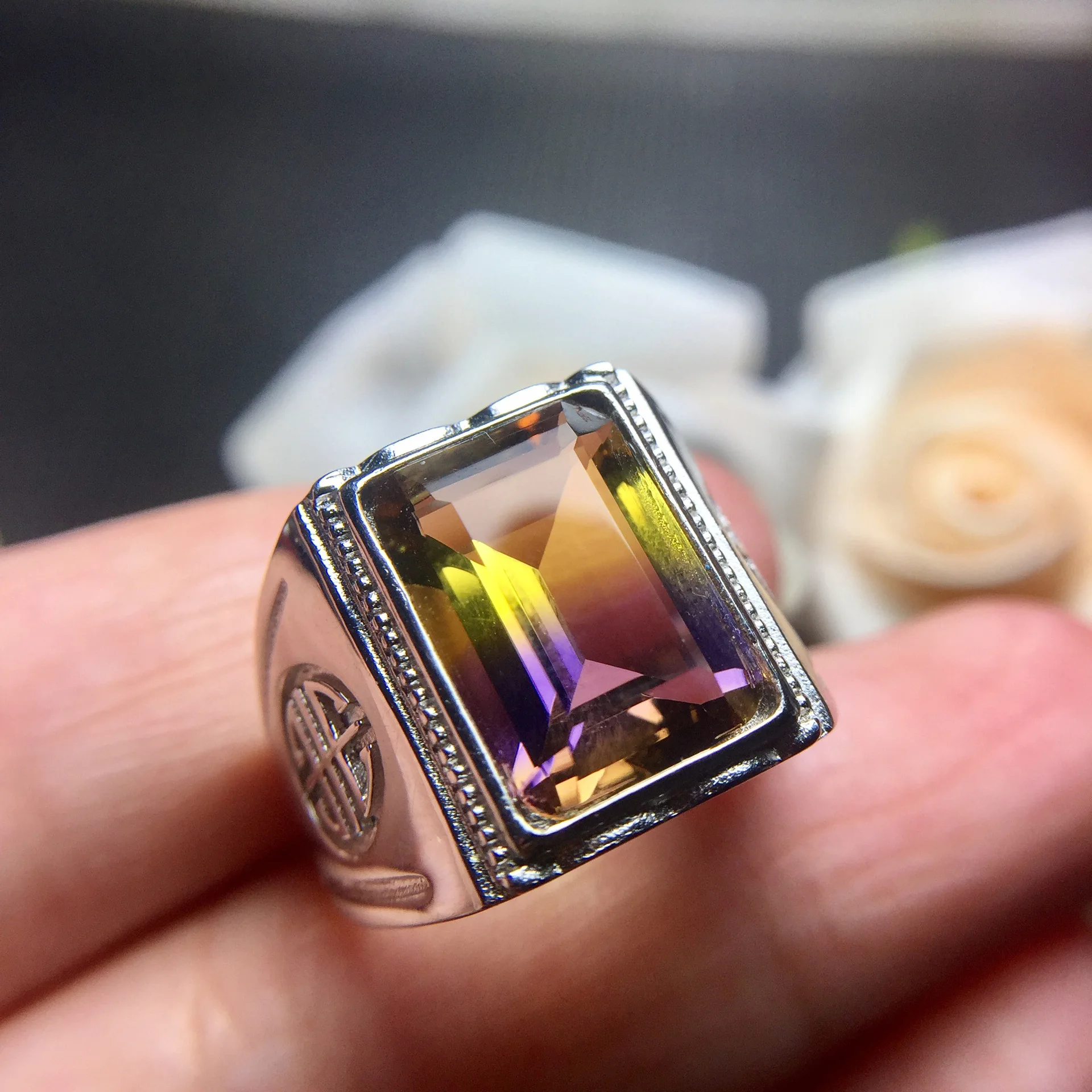 BOCAI 2021 New Real S925 Silver Inlaid with Amethyst Man Rings Trendy and Personalized Colorful Jewelry Valentine's Day Gifts