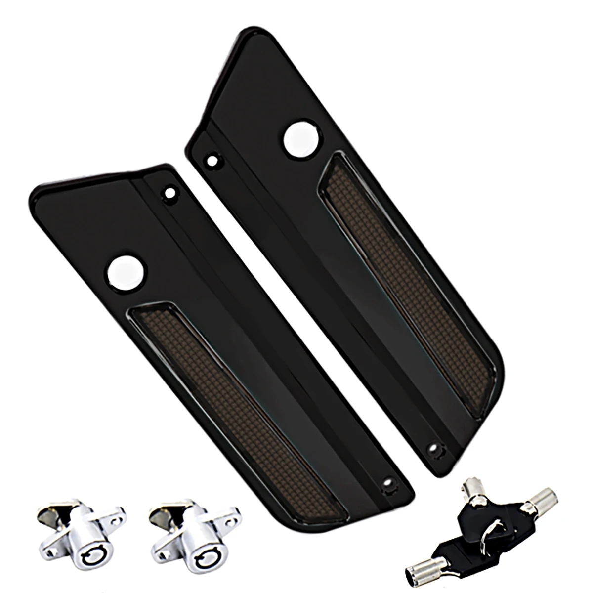 Gloss Black Saddlebag Latch Covers Reflector With Lock For Harley Touring Road King Electra Street Glide Trike 1994-2013