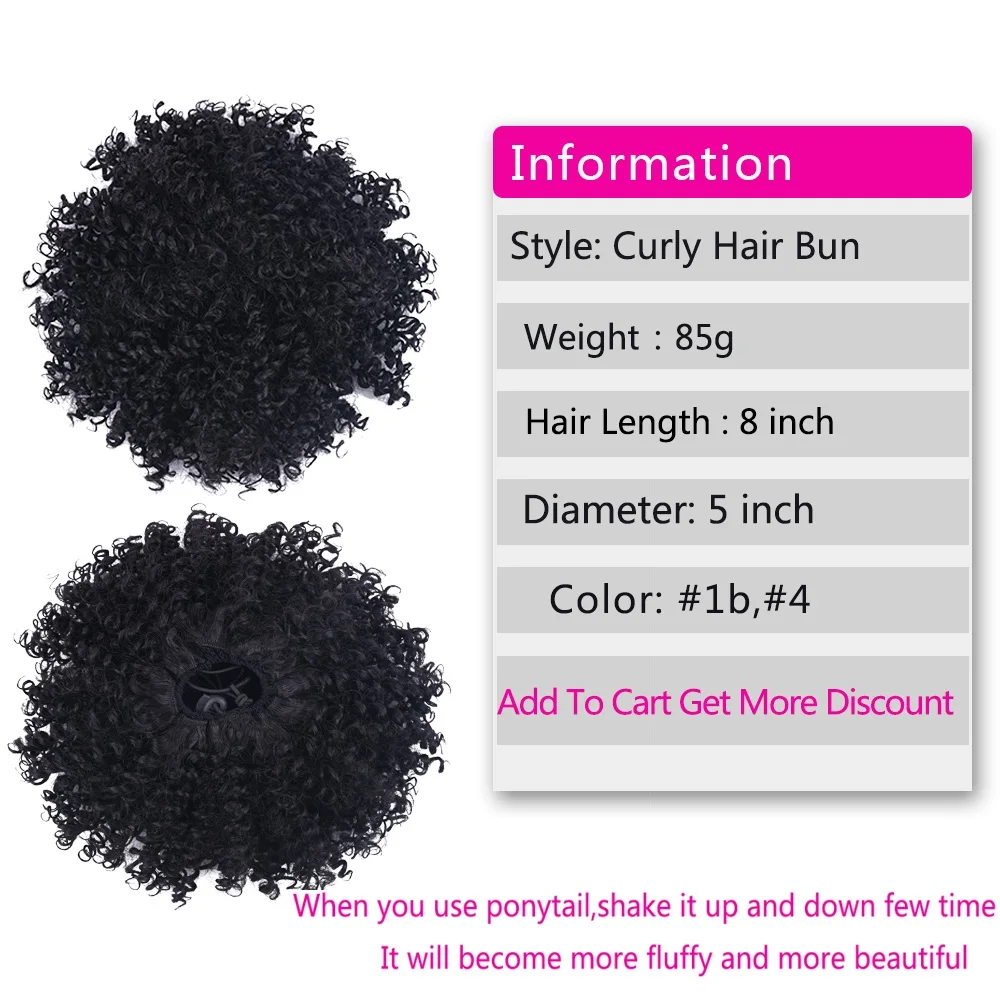 Curto Afro Puff Kinky Curly Drawstring Ponytail peruca, cabelo falso Bun, Chignon Updo, peruca sintética para mulheres negras, 8\