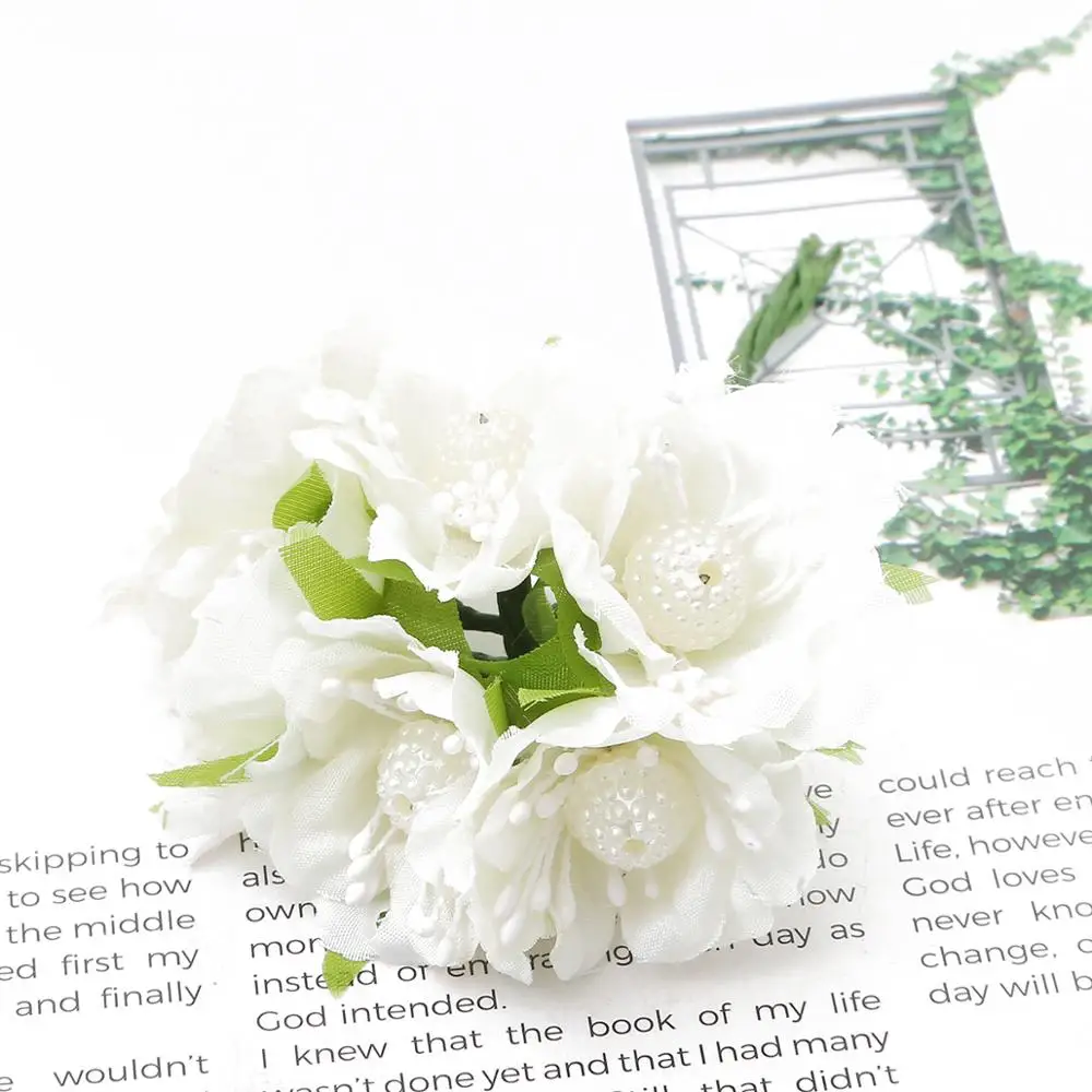 2020 Artificial White Flower Bouquet Cherry Branch Stamen Berries Bundle DIY Christmas Wedding Cake Gift Box Wreaths Party Decor