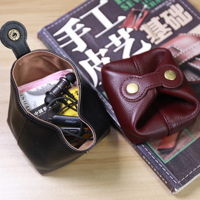 Genuine Leather  women wallets Classic Simple Handmade Coin Purue Shoet wallet Small Change Pocket  Earphone Organizer Pouch