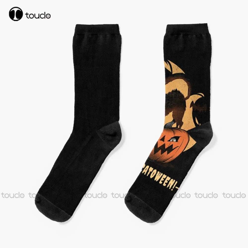 

Happy Catoween! Socks Mens Colorful Socks Personalized Custom Unisex Adult Teen Youth Socks Halloween Christmas Gift