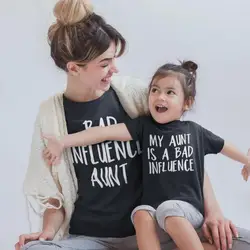 1pc My Aunt Is A Bad Influence and The Bad Influence Aunt  Family Look Black Summer Short Sleeve Matching Clothes Cool Style
