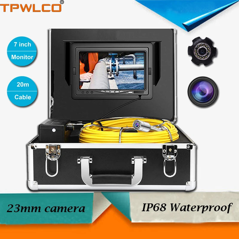 

IP68 Waterproof 23mm Sewer Pipe Inspection Camera With Sonde And 12pcs White LEDS 7inch Display Drain Pipe Inspection System 20m