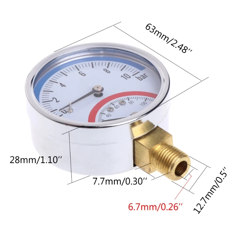 10 Bar Temperature Pressure Gauge Meter G1/4 Thread 2 in1 Thermometer 62KC