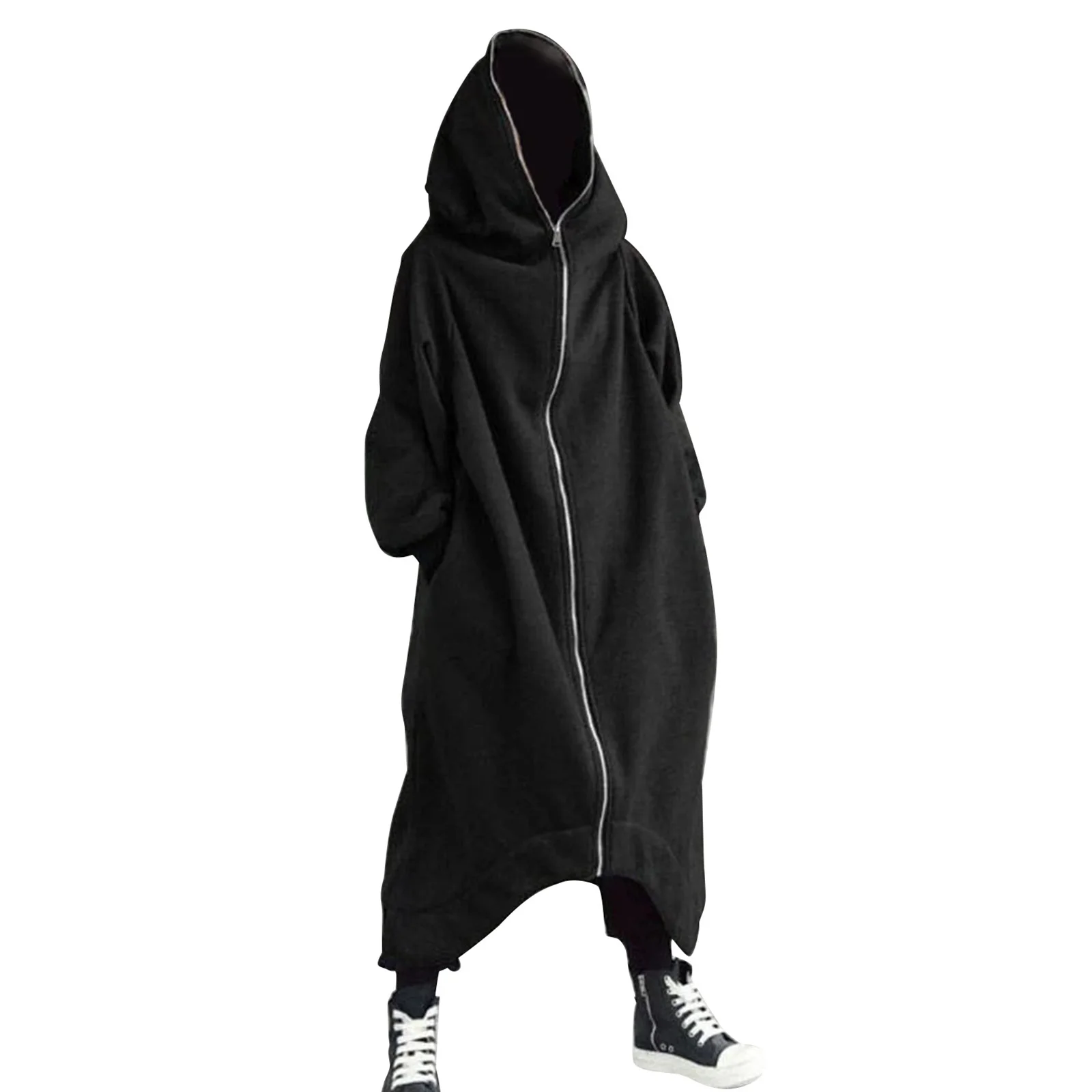 Unisex Long Sleeve Hooded Nazgul Long Coat Zipper Closure Fleece Lined Long Hoodie d88