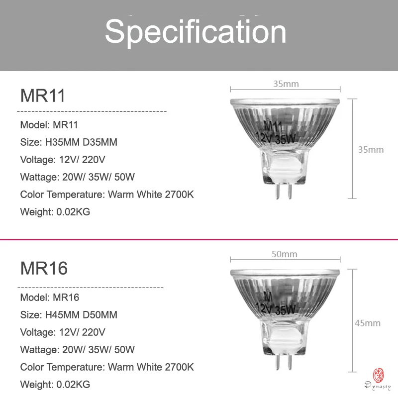 10Pcs/Lot Halogen Spotlight Bulbs MR11/MR16/GU10 Various Holder Traditional 12V/220V Halogen Lighting Fixture Warm White Bulbs