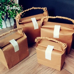 StoBag 10pcs Kraft/Red Handbags basket Candy Biscuit Chocolate Packaging Box DIY Handmade Baby Show Party Wedding Gift Supplies