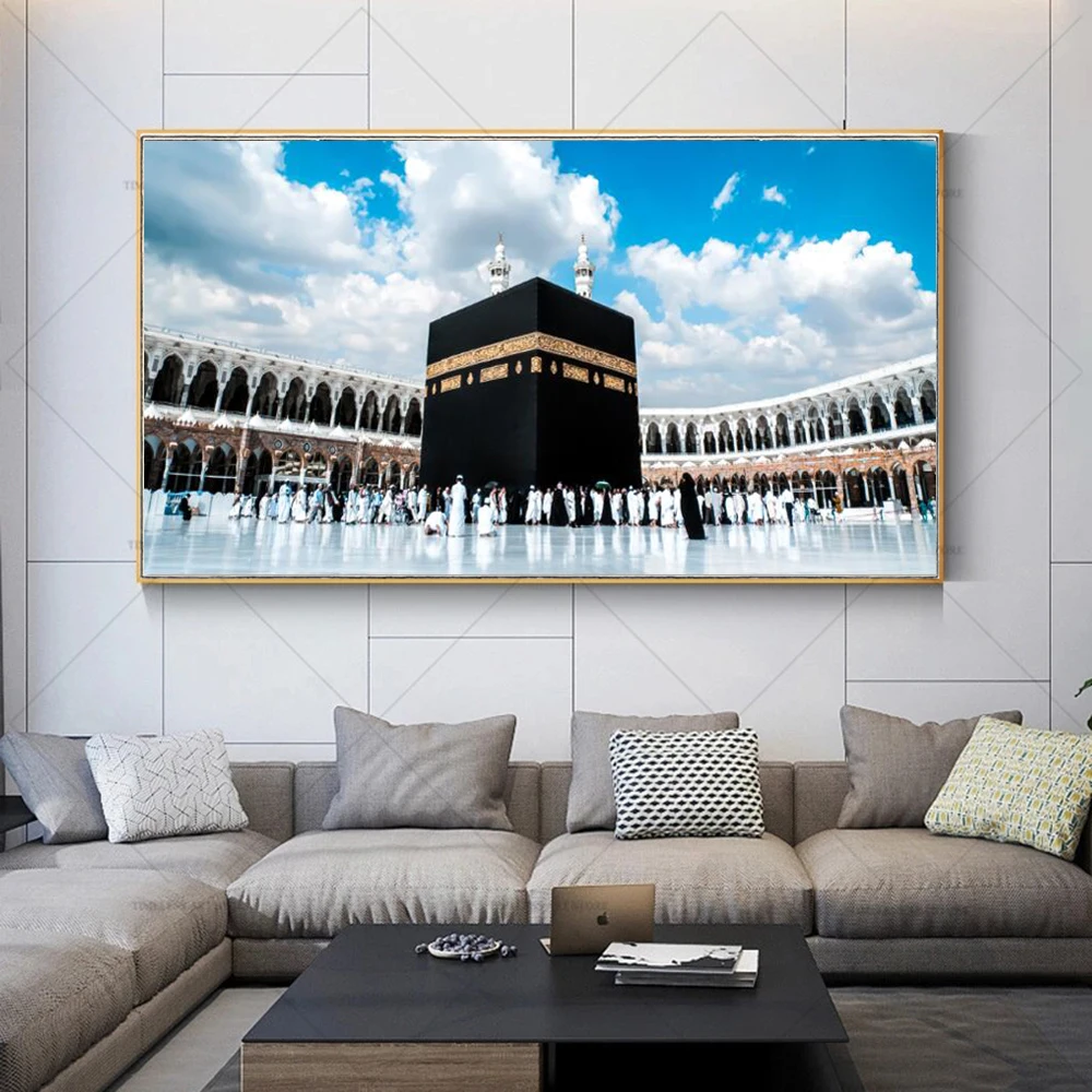 Eid Al Fitr Islam's Holiest Black Box The Holy Kaaba Canvas Poster and Print Wall Art Picture for Living Room Home Cuadros Decor