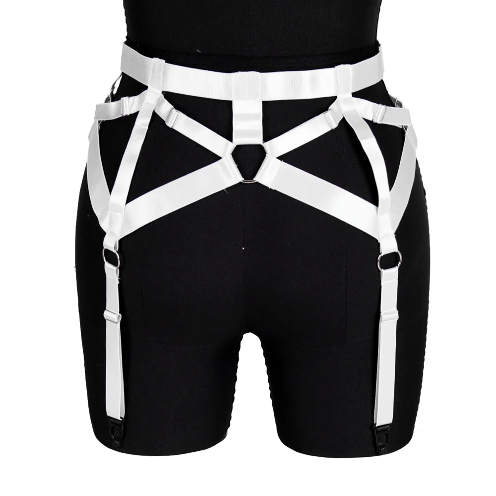 Body Harness White Caged Strappy High Waist Belt Garter Punk Goth Women Hollow Lingerie Festival Party Club Wear Stockings Clip