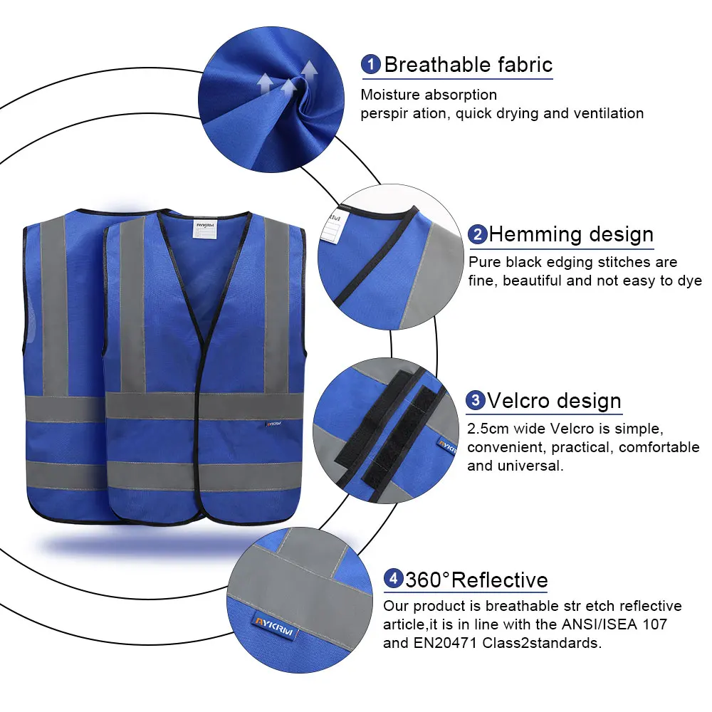 AYKRM High Visibility Viz Vest Reflective Safety 12 Colour Bright Color Traffic Waistcoat Construction Work ANSI Class 2 Standar