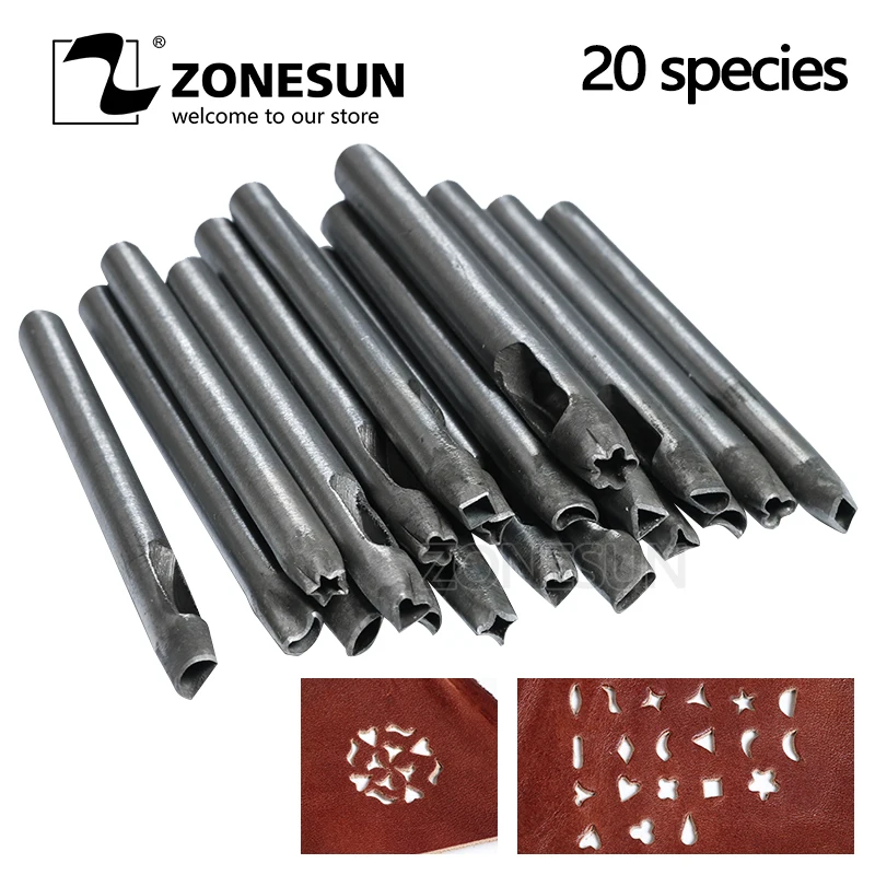 ZONESUN 20pcs One Pack DIY Leather Punch Tool Shaped Flower 20 Flowers Can Choose Petal Heart Wave Punch Tricks