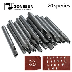 ZONESUN 20 pcs Un Pacchetto In Pelle FAI DA TE Pugno Strumento A Forma di Fiore 20 Fiori Possono Scegliere Cuore Petalo Onda Pugno Trucchi