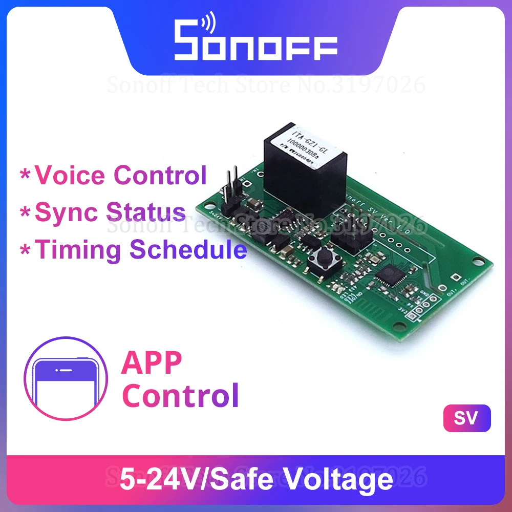 Itead Sonoff SV 5-24V Safe Voltage Wireless WiFi Smart Home Switch Module Support Secondary Development Work with eWeLink APP