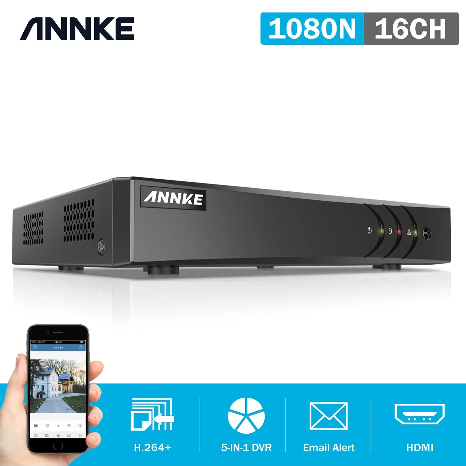 

ANNKE 16CH 1080P 5in1 AHD DVR support CVBS TVI AHD Analog IP Cameras HD P2P Cloud H.264 VGA video recorder RS485 Audio