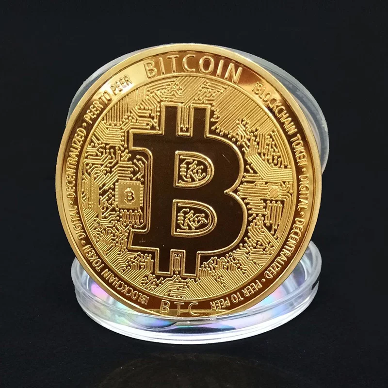 BITCoin Art Collection Gold Plated Physical Bitcoins Bitcoin BTC with Case Gift Physical Metal Antique Imitation Silver Coins