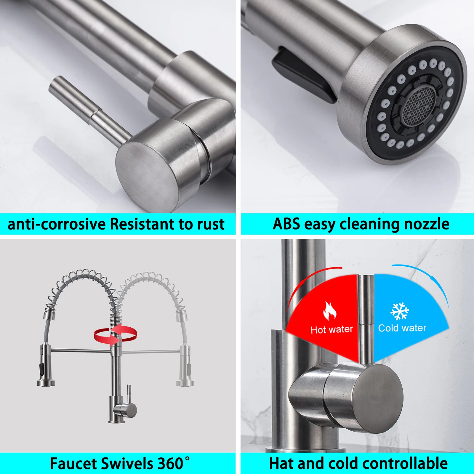 DQOK Matte Black Kitchen Faucet Deck Mounted Mixer Tap 360 Degree Rotation Stream Sprayer Nozzle Kitchen Sink Hot Cold Taps