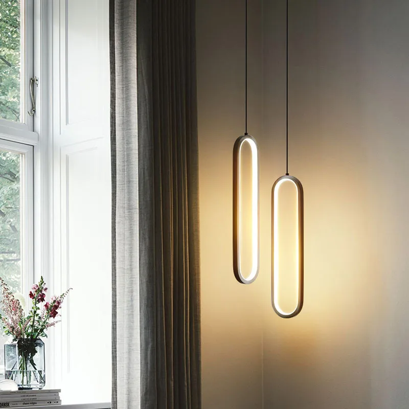 

Nordic Minimalist Bedroom Bedside Modern Minimalist Living Room Restaurant Hotel Front Desk Long Line LED Oval Small Chandeliers