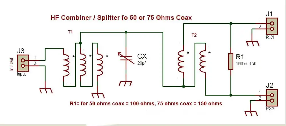 Antenna Splitter RX HF TV Satellite Coax Cable Signal Splitter 0.1-50 MHz 50ohm
