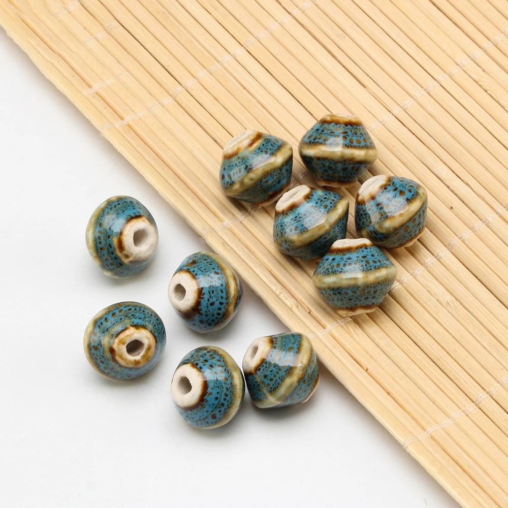 10Pcs Vintage Gyro Flower Glaze Ceramic Beads For DIY Bracelet Jewelry Making Accessories   Fashion Bicone Porcelain Spot Beads