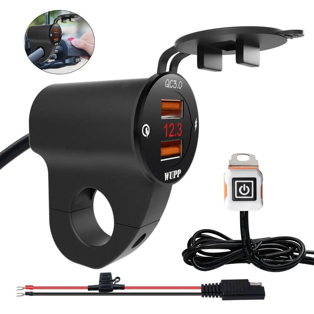 

Motorcycle Vehicle-mounted Charger USB Adapter 12V Phone Dual Quick Charge 3.0 Voltmeter Switch Motorcycle Accessory