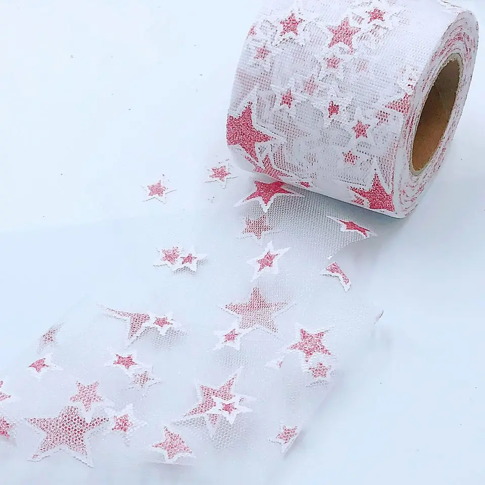 25 yards 6cm/12cm nastro di Tulle stella a cinque punte materiale fatto a mano fai da te copricapo fiocco per capelli accessori per abbigliamento