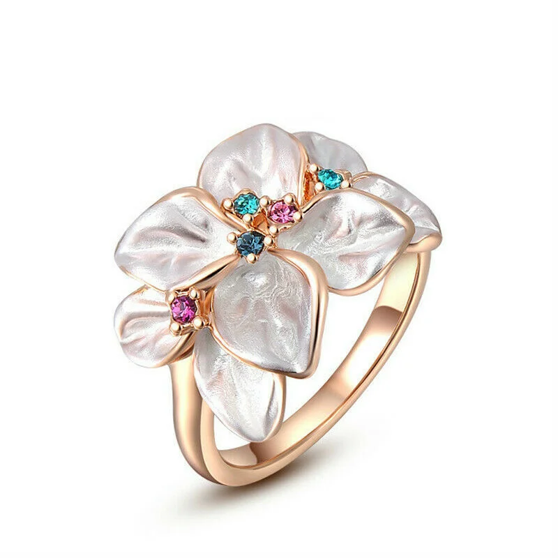 Women\'s Beautiful Multiple Petals Fashion Silver/Rose Gold Plated Jewelry Gift Party Ring Size 6-10