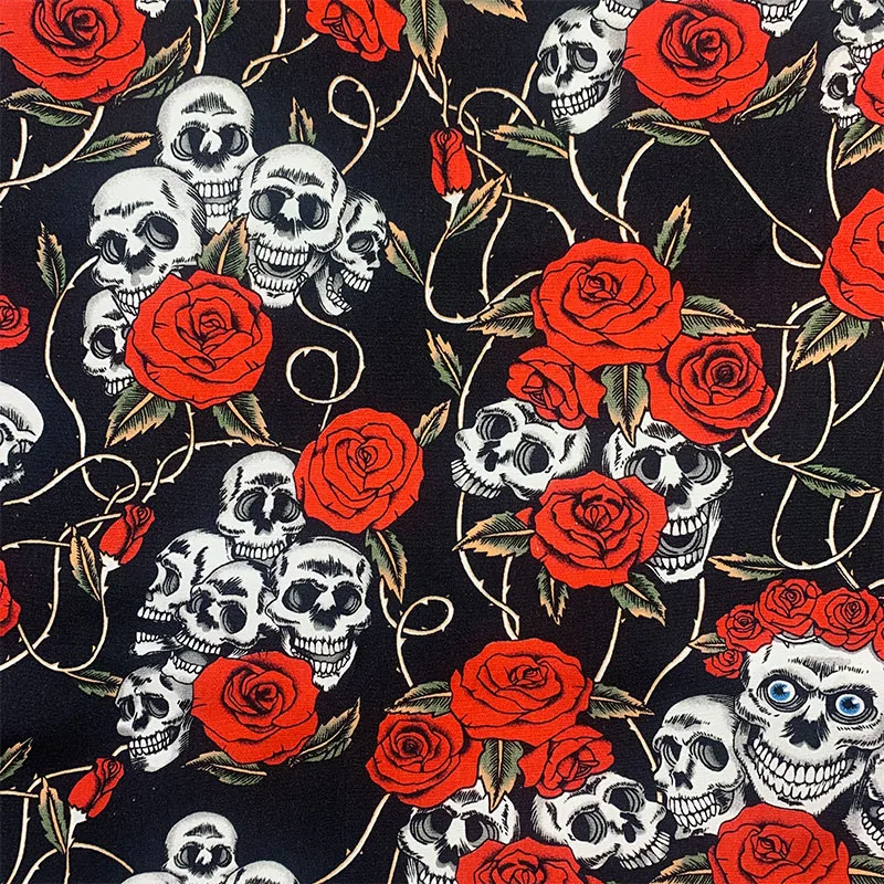 New Black Woven Skull 100% Cotton Fabric Canvas Rose Skull Printed Cotton Fabric Sewing Patchwork DIY Bag Clothing Tablecloth