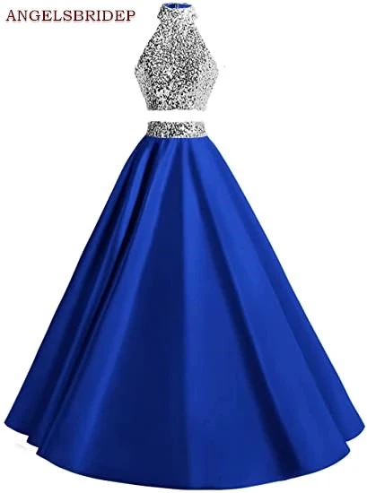 ANGELSBRIDEP Zwei Stücke Prom Kleider Vestidos de festa Sexy High-Neck Sparkly Pailletten Bodenlangen Formale Abend Party kleider