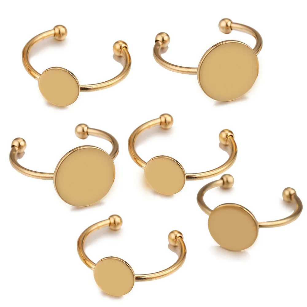 10 stücke Öffnung verstellbarer Ring Edelstahl Ring flache Lünette Basis Tablett DIY Scheibe Fingerring leere Einstellungen Ringe Schmuck herstellung – Detail 5