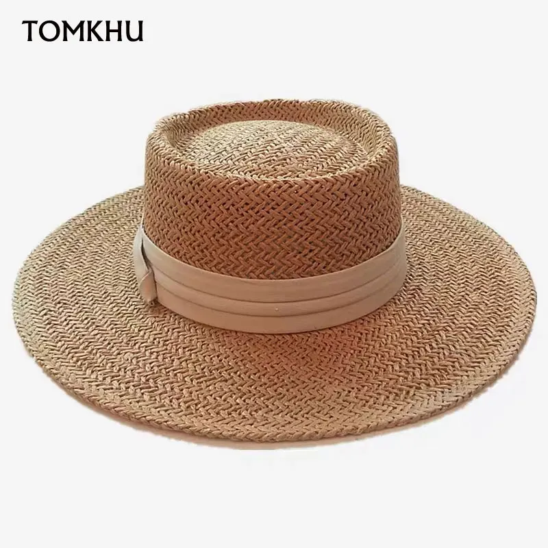 New Casual Handmade Straw Beach Hat For Women Summer Holiday Panama Cap 2020 New Fashion Concave Flat Sun Protection Visor Hat