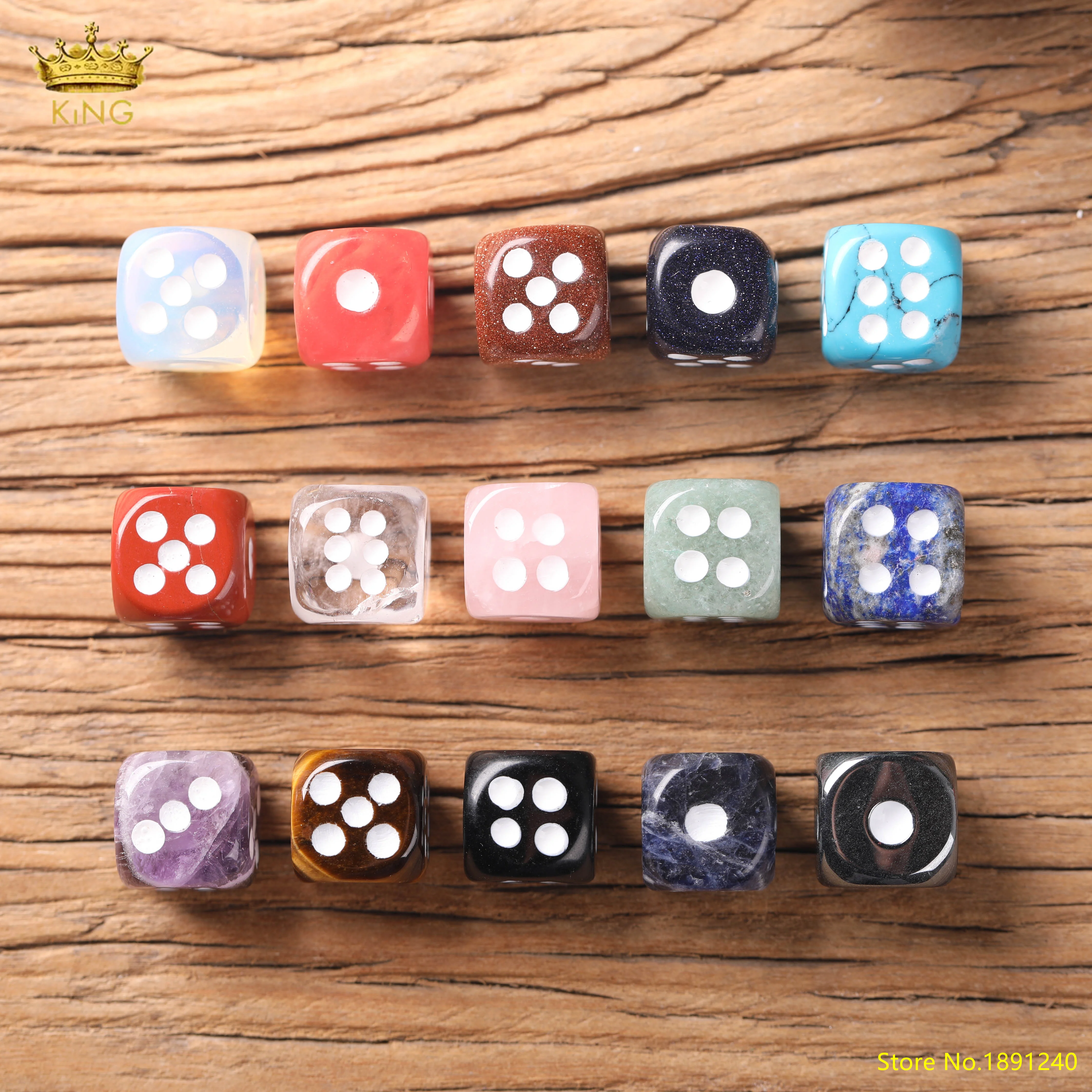 King 15mm Dice Wholesale Natural Gem Crystal Reiki Healing Unique 6-Sided Stone Carving D6 Entertainment Collection