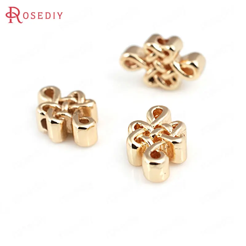 (C363)6 pieces 7x11mm High Quality Champagne Gold Color Plated Brass Chinese Knot Spacer Beads Diy Jewelry Accessories