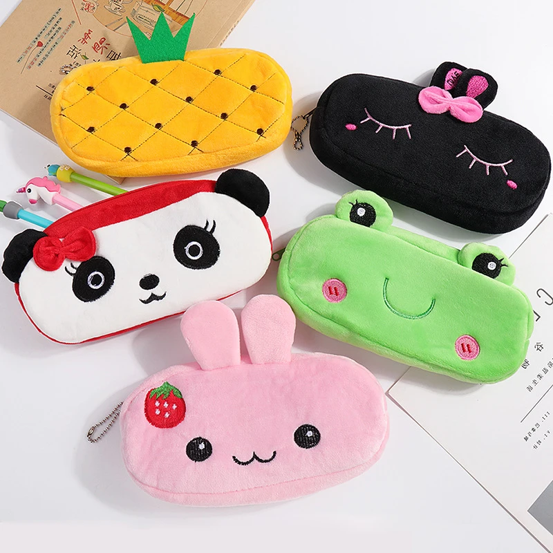 Ellen Brook 1 PCS Kawaii Cartoon Animals Plush Pouch Pencil Case Bag Key Chain Coin Purse Wallet Case Pouch Bag School Supplies