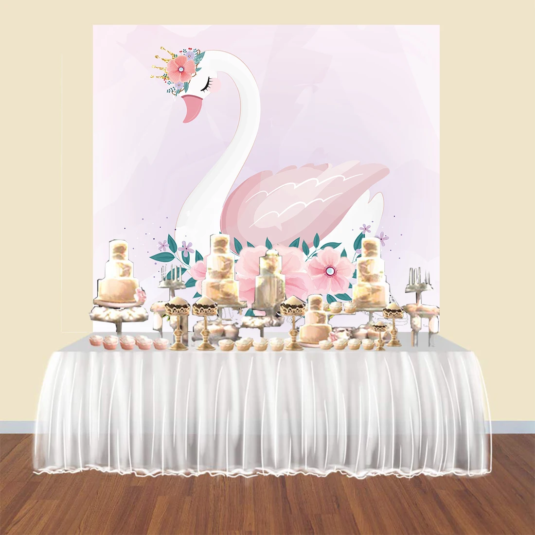 

BEIPOTO White Swan Photography Backdrop Birthday Baby Shower Party Decoration Pink Floral Background Photo Booth studio B-436