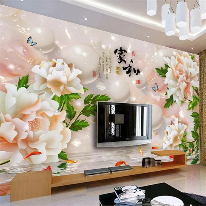 

beibehang Custom wallpaper 3d large murals by jade carvers and peony TV background wall living room elderly room decoration обои