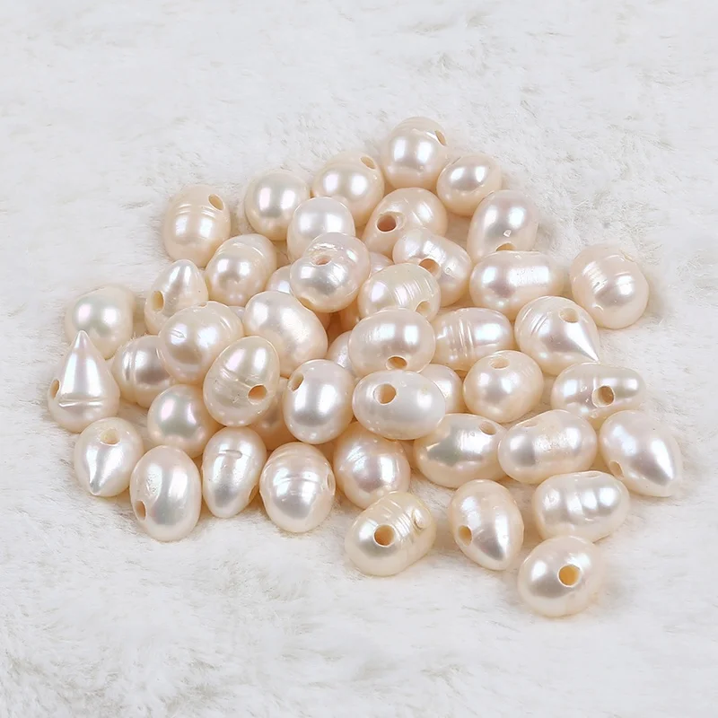 Wholesale 9-10mm freshwater rice pearls 2.5mm hole natural white loose Pearl Beads for jewelry making