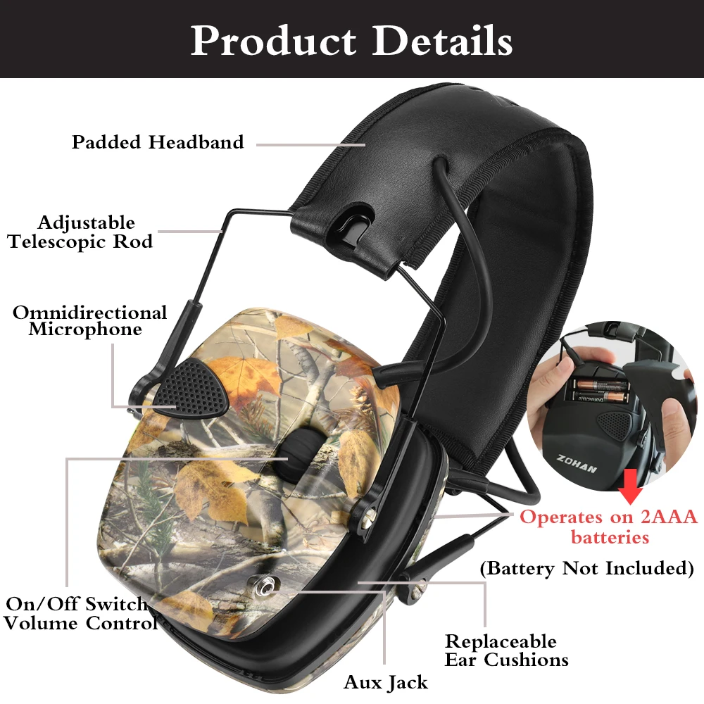 Top Tactical Anti-Noise Earmuff para caça, tiro auscultadores, redução de ruído, audição eletrônica, proteção auricular protetora