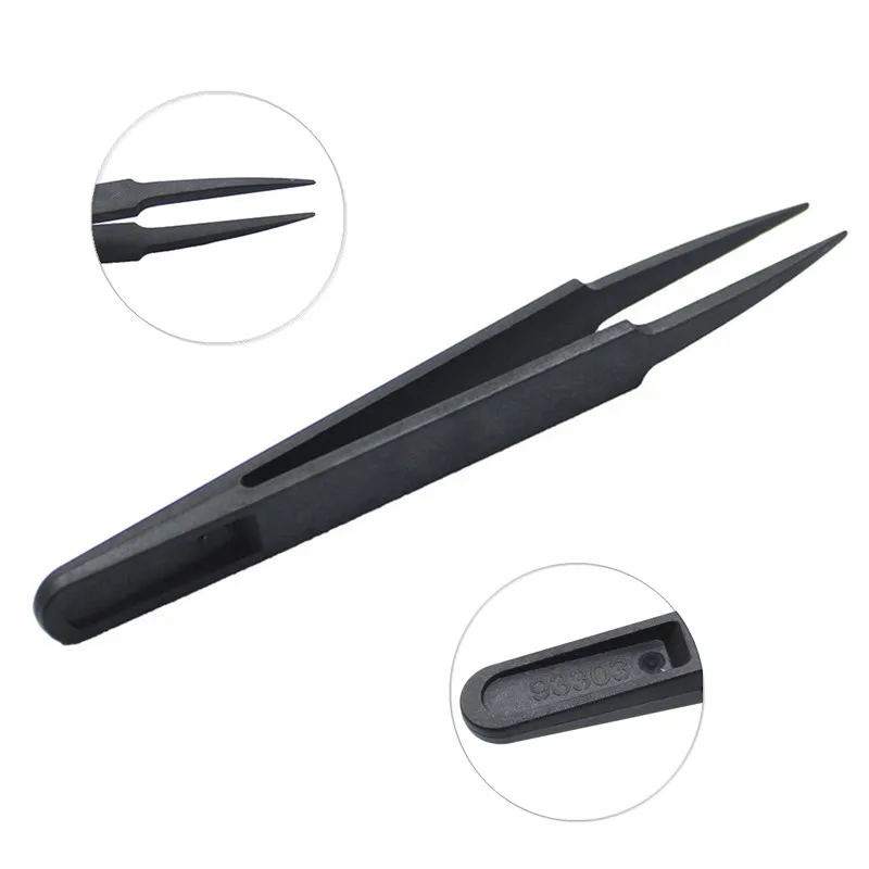 

1PCS New Anti-static Plastic Tweezer Heat Resistant Repair Tool Portable Black Straight Bend 93303 Tweezer