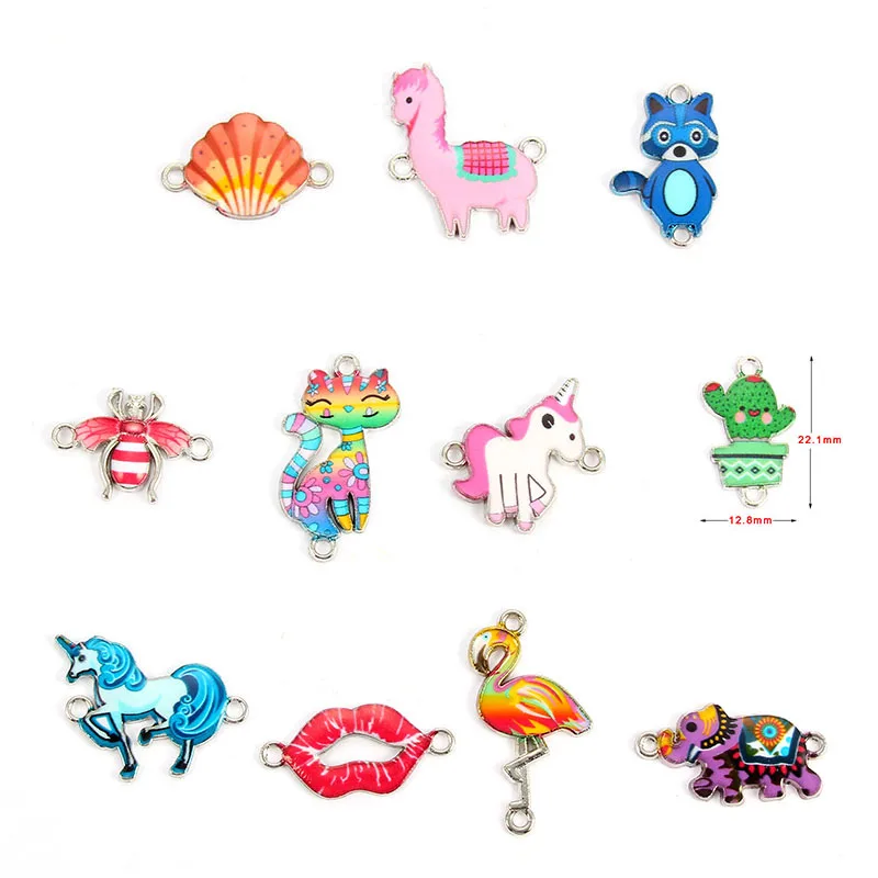New Arrival 10 Pcs Mixed Color Drop Oil Elephant Unicorn Bear Bee Connector For Girls DIY Necklace Bracelet Jewelry