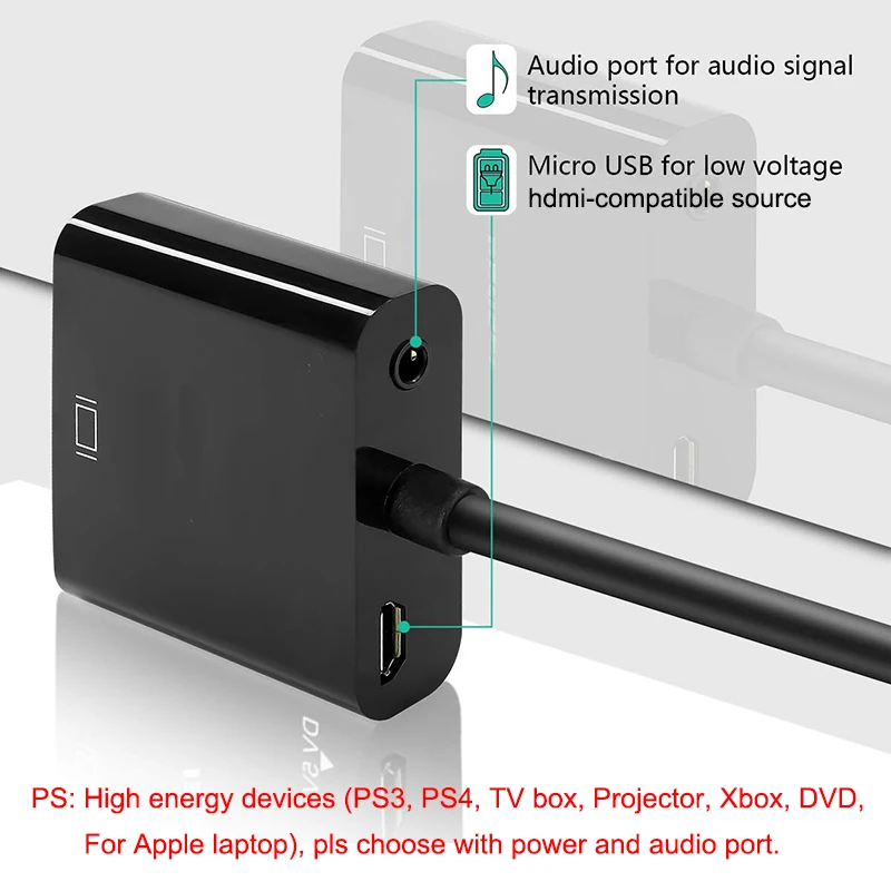 Кабель HDMI-совместимый с VGA PS4 PC TV Box Aux аудио кабель конвертер дисплея мини Проектор Монитор телевизора адаптер проектора