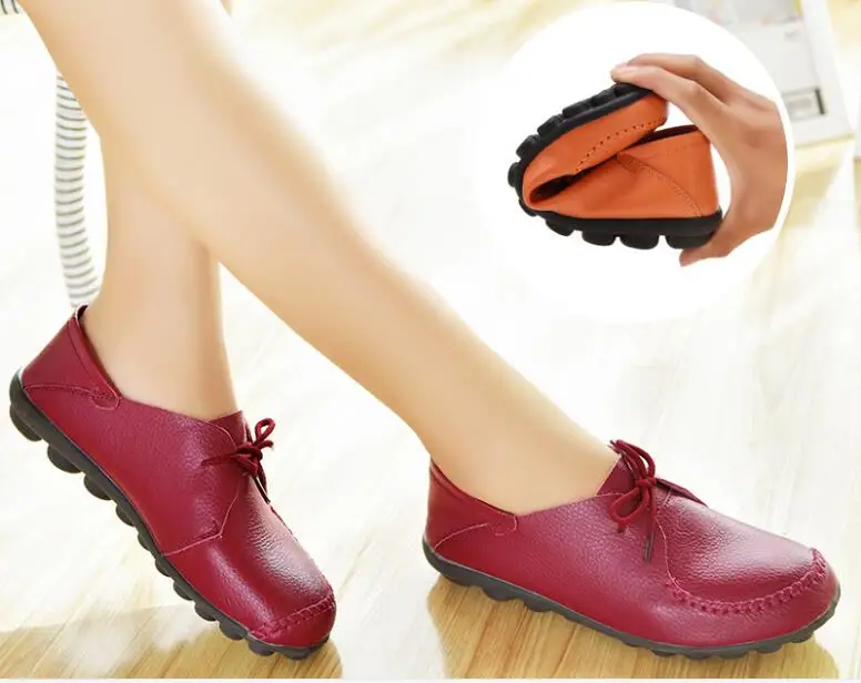 Fashion Autumn Spring Women Oxfords Shoes Casual Women Flats Shoes Genuine Leather Lace Up laceup Loafers Slip On Ballet Flats