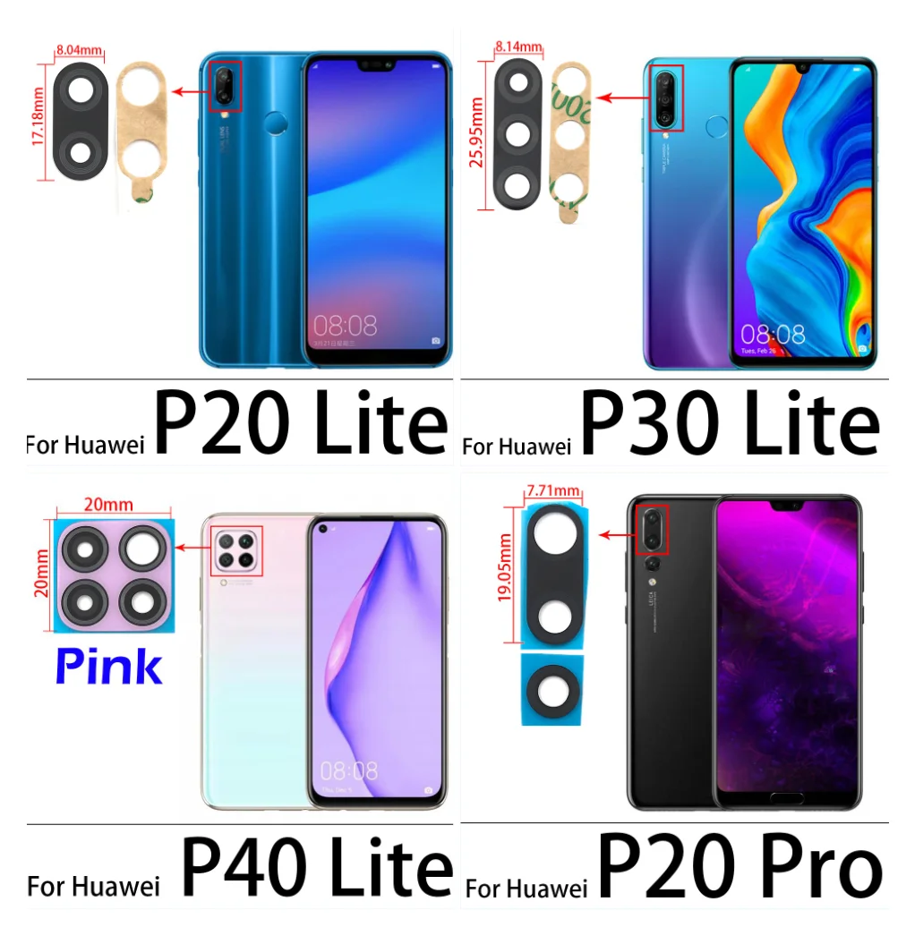 

100PCS Glass Camera Lens With Tape Replacement Parts For Huawei P20 P30 P40 P20 Pro P30 Pro P40 ProLite / P40 Lite E 5G